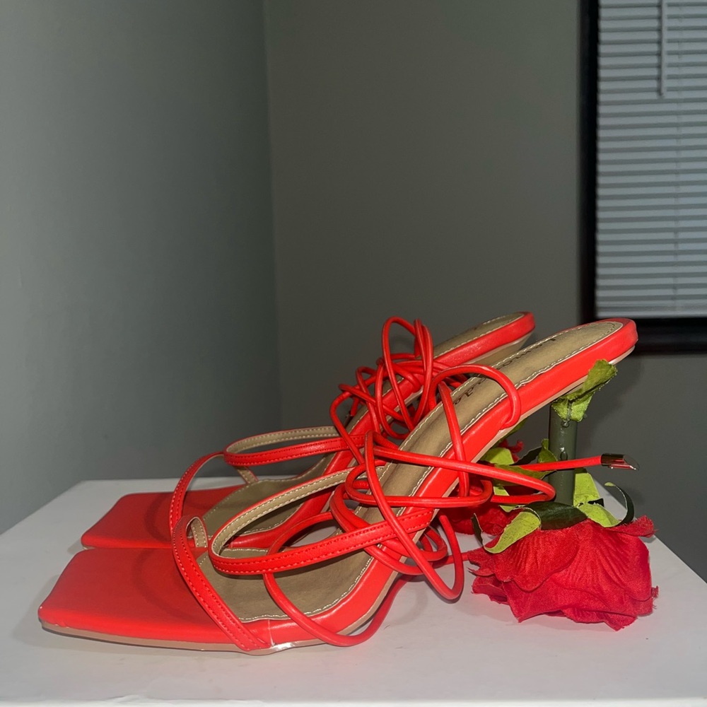 Chic Red Strappy Women's Heels
